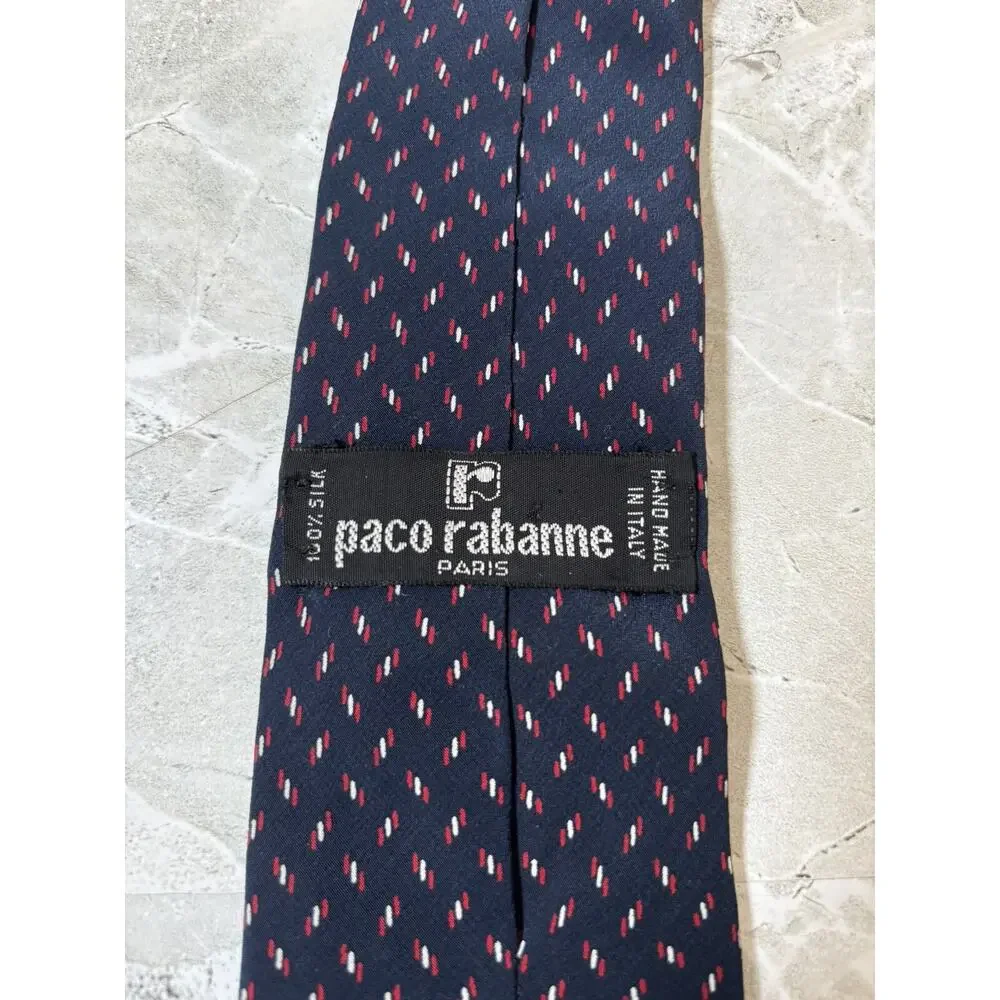 Vintage Paco Rabanne Paris Tie Navy Blue Woven Silk Necktie Men's Suit Accessory